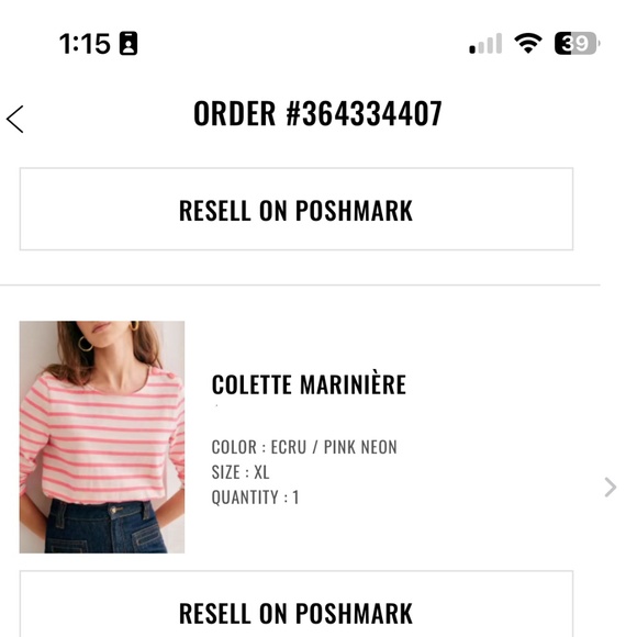 Sezane Colette Marinière Ecru / Pink Neon - Size XL - Picture 3 of 7